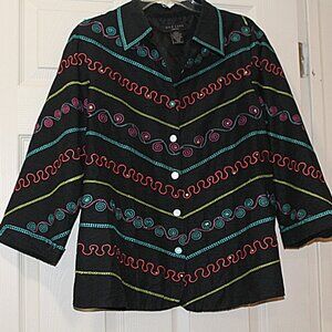 Silk Land Jacket with Decorative Stitching and Sequins,  Sz 16W